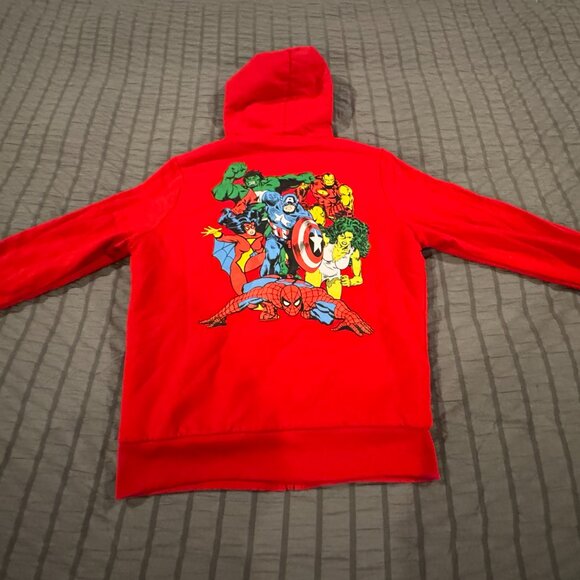 Marvel Comics Red Sherpa fleece lined hooded zipper jacket superhero - I1299  gr - Picture 8 of 11